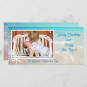 ターコイズ海ビーチクリスマスフォトカード シーズンカード (正面/裏面)