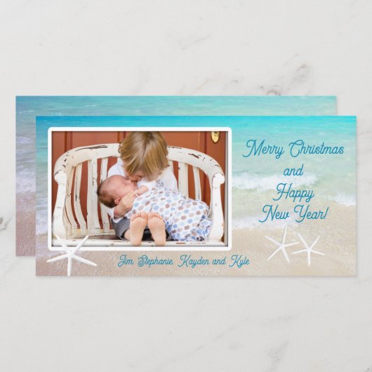 ターコイズ海ビーチクリスマスフォトカード シーズンカード (正面/裏面)