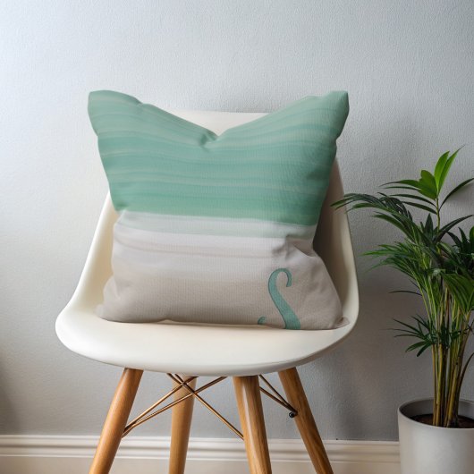 ターコイズ海ビーチモノグラム装飾用クッション クッション