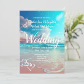 ターコイズ海ビーチ結婚ハートテンプレート 招待状 (スタンド正面)