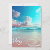 ターコイズ海ビーチ結婚ハートテンプレート 招待状 (裏面)