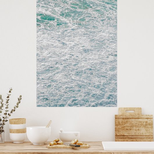 ターコイズ海フォーム – 明るい沿岸水の写真 ポスター (キッチン)
