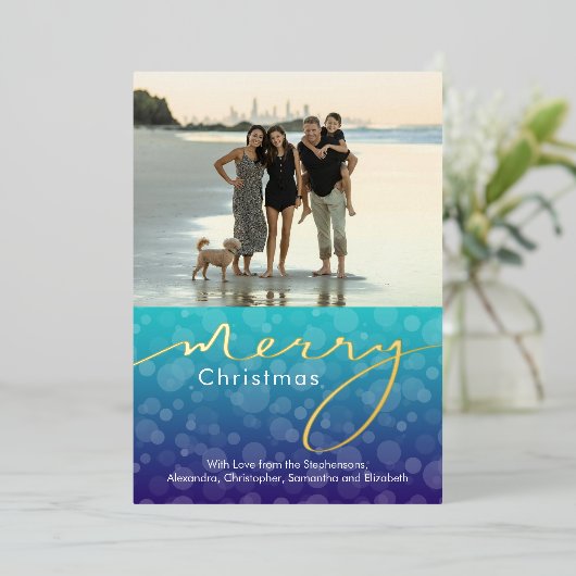 ターコイズ海泡メリークリスマスフォトフォイル 箔シーズンカード (立ち正面)