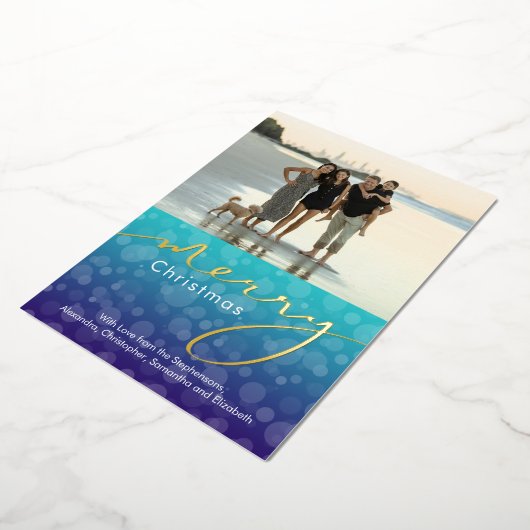 ターコイズ海泡メリークリスマスフォトフォイル 箔シーズンカード (回転した状態)