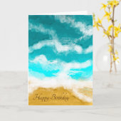 ターコイズ海波沿岸誕生日 カード (黄色い花)