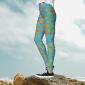 ターコイズ海熱帯魚の水彩模様 レギンス