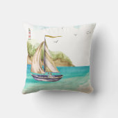 ターコイズ海16"x16"装飾用クッションの帆船 クッション (裏面)