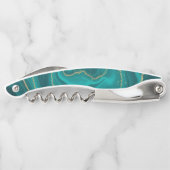 ターコイズ液体大理石の背景(金ゴールド) ソムリエナイフ (裏面)