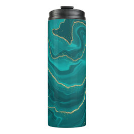 ターコイズ液体大理石の背景(金ゴールド) タンブラー