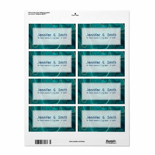 ターコイズ液体大理石テクスチャ、金ゴールドアクセント ラベル (フルシート)