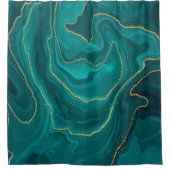 ターコイズ液体大理石デザイン背景（ゴールド付き） シャワーカーテン (正面)