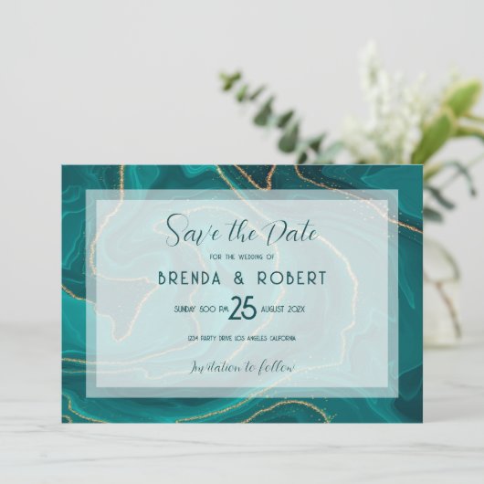 ターコイズ液大理石の日付の保存 セーブザデート (スタンド正面)