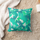 ターコイズ液抽象芸術パターン及び白色 クッション (ブランケット)