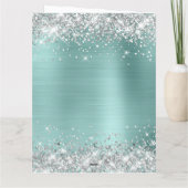 ターコイズ淡い色のシルバーグリッタービッグハッピーバースデー カード (裏面)