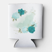 ターコイズ淡青色の花 缶クーラー (正面)