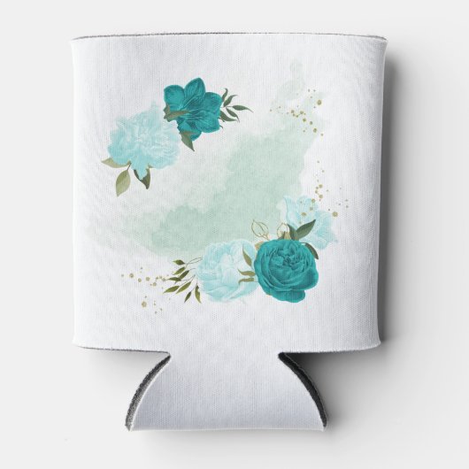 ターコイズ淡青色の花 缶クーラー (正面)