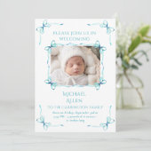 ターコイズ湾曲形ベビー写真誕生発表カード 案内状 (スタンド正面)