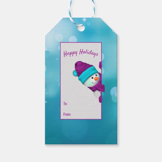 ターコイズ灯付雪だるま ギフトタグ (正面)