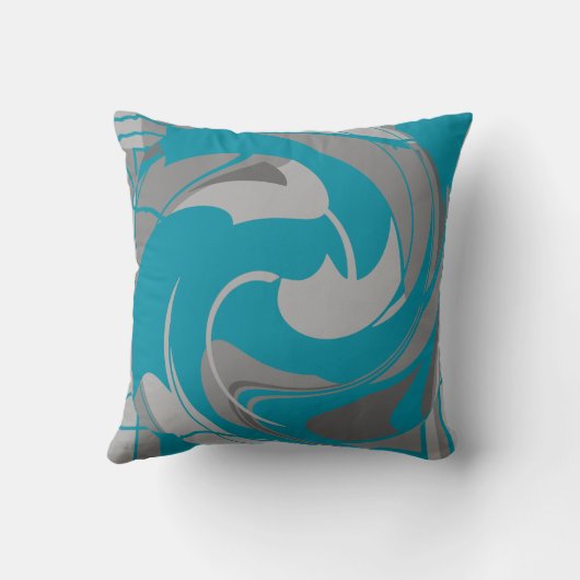 ターコイズ灰色の炭フローラ旋回抽象芸術 クッション (裏面)