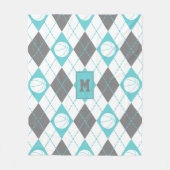 ターコイズ灰色の白いバスケットボールをテーマアーガイル フリースブランケット (正面)