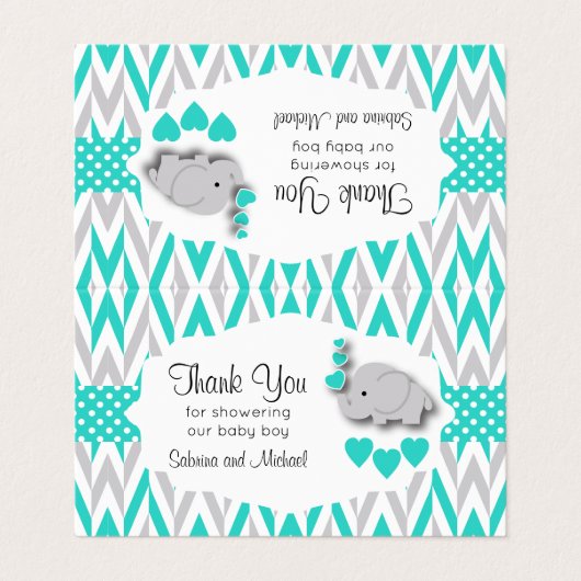 ターコイズ灰色象のベビーシャワー|のバッグの上層 名刺 (外部フラット)