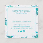 ターコイズ熱帯パーム葉パターン スクエア名刺 (裏面)