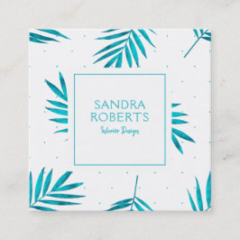 ターコイズ熱帯パーム葉パターン スクエア名刺