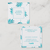 ターコイズ熱帯パーム葉パターン スクエア名刺 (正面/裏面)