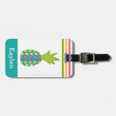 ターコイズ熱帯性パイナップルモダン名前をカスタムする ラゲッジタグ (正面横)