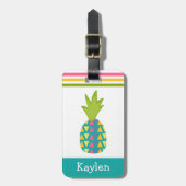 ターコイズ熱帯性パイナップルモダン名前をカスタムする ラゲッジタグ (正面縦)