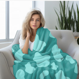 ターコイズ牛プリント フリースブランケット