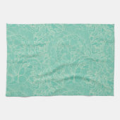 ターコイズ牡丹模様 キッチンタオル (横)