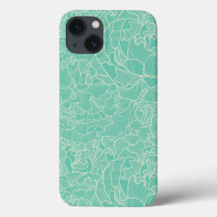 ターコイズ牡丹模様 iPhone 13ケース