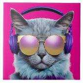 ターコイズ猫の装飾タイル タイル (正面)