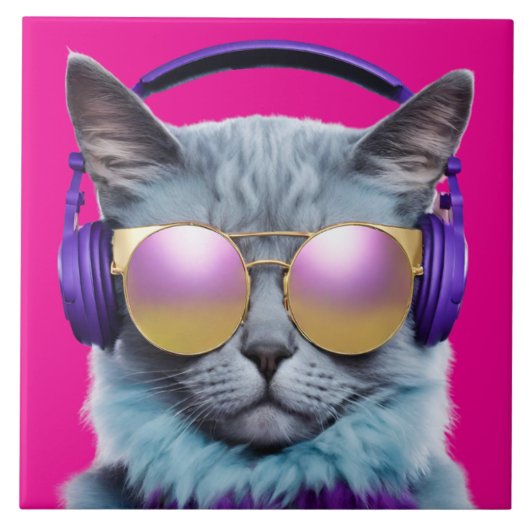 ターコイズ猫の装飾タイル タイル (正面)