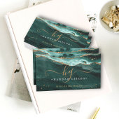 ターコイズ瑪瑙スクリプトモノグラムフェイク金ゴールドグリッター 名刺