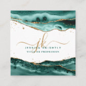 ターコイズ瑪瑙スクリプトモノグラム金ゴールドグリッター スクエア名刺 (正面)