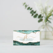 ターコイズ瑪瑙スクリプトモノグラム金ゴールドグリッター 名刺 (スタンド正面)