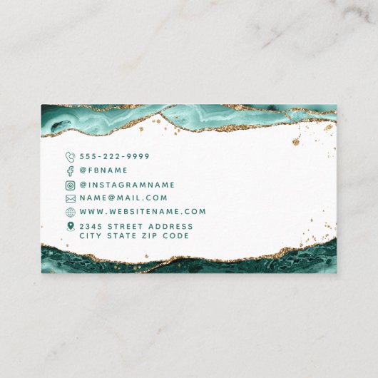 ターコイズ瑪瑙スクリプトモノグラム金ゴールドグリッター 名刺 (裏面)