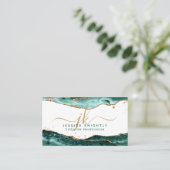 ターコイズ瑪瑙スクリプトモノグラム金ゴールドグリッターQR 名刺 (スタンド正面)