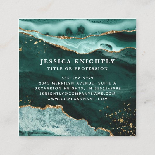 ターコイズ瑪瑙金ゴールドグリッタースクリプトの写真 スクエア名刺 (裏面)
