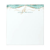 ターコイズ瑪瑙金ゴールドグリッタースクリプトモノグラム ノートパッド (正面)