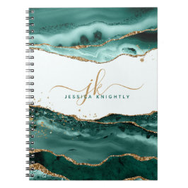 ターコイズ瑪瑙金ゴールドグリッタースクリプトモノグラム ノートブック