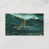 ターコイズ瑪瑙金ゴールドグリッタースクリプトモノグラム 名刺 (正面)