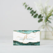 ターコイズ瑪瑙金ゴールドグリッタースクリプトモノグラム 名刺 (スタンド正面)