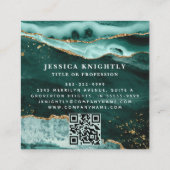 ターコイズ瑪瑙金ゴールドグリッタースクリプトモノグラムQR スクエア名刺 (裏面)