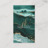 ターコイズ瑪瑙金ゴールドグリッタースクリプトモノグラムQR 名刺 (正面)