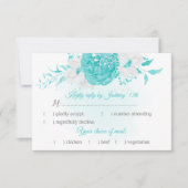 ターコイズ白い花の植物性と食事の選択 出欠カード (正面)