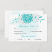 ターコイズ白い花の植物性と食事の選択 出欠カード (正面/裏面)