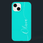 ターコイズ白エレガント書のスクリプト名 Case-Mate iPhone 14ケース<br><div class="desc">ターコイズエレガントの書のスクリプトの名前iPhone 14カスタム電話のケースはトレンディーとデザインを特徴とタイポグラフィを手に書のスクリプトのターコイズをの上でモダンは、あなたの名前を持つ。©Evco Studio www.zazzle.com/store/evcostudioによる設計</div>
